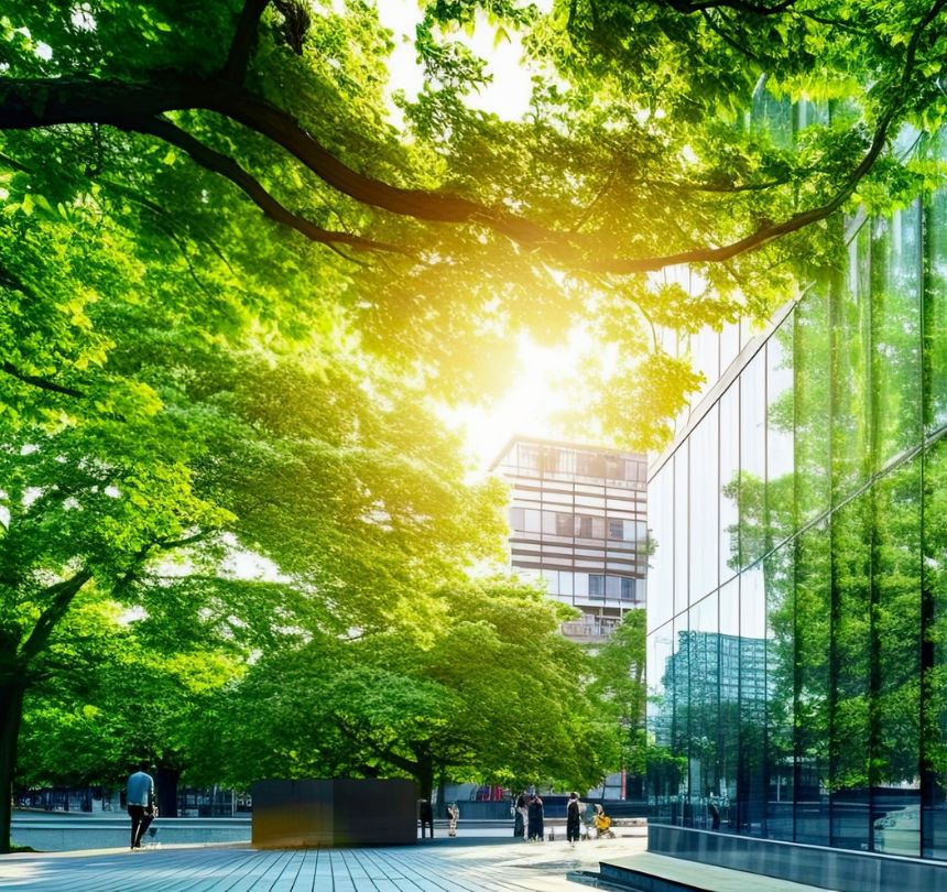 building and a tree