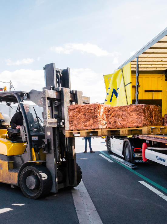 Nexans Lens, France, unloading copper bales for recycling